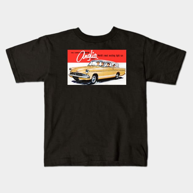 Ford Anglia Kids T-Shirt by Midcenturydave